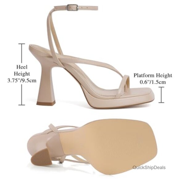 Strappy Heeled Sandals Platform Chunky Block Heels Ankle Strap - Picture 4 of 7